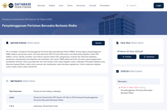 
					PP 28/2025 Perkuat Transformasi Ekonomi Nasional dan Pertumbuhan Investasi